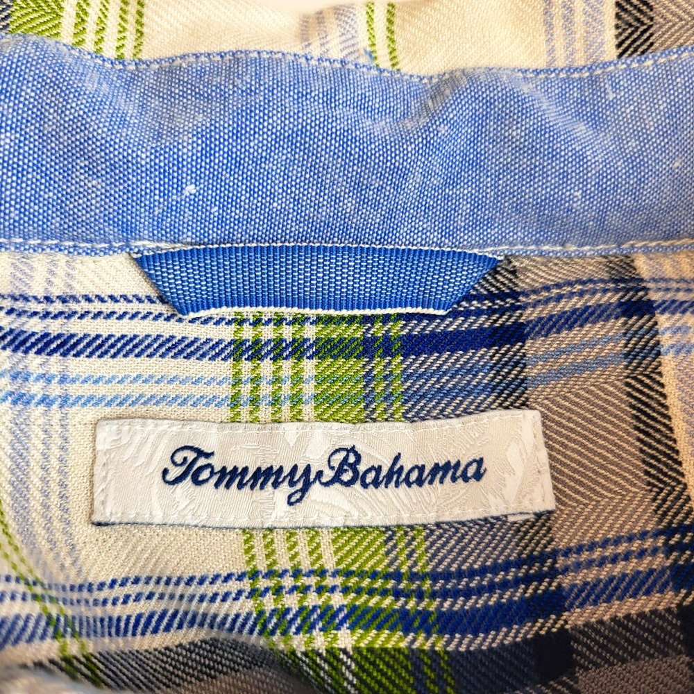 Tommy Bahama White Blue Green Plaid Long Sleeve Button Up Shirt, Size XL, EUC - Picture 8 of 10